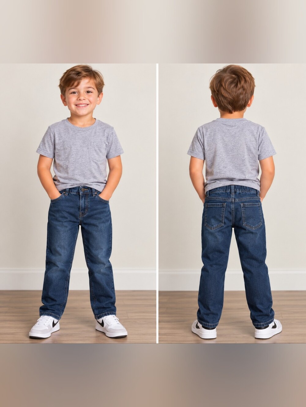 365 Kids Boys Blue Jeans Straight Leg Elastic Waist Classic Denim - Size 6